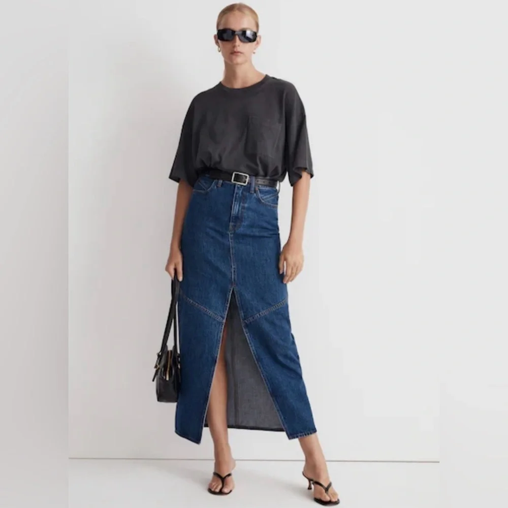 MADEWELL Denim Mid Rise Maxi Jean Skirt Pineland Wash Size 32